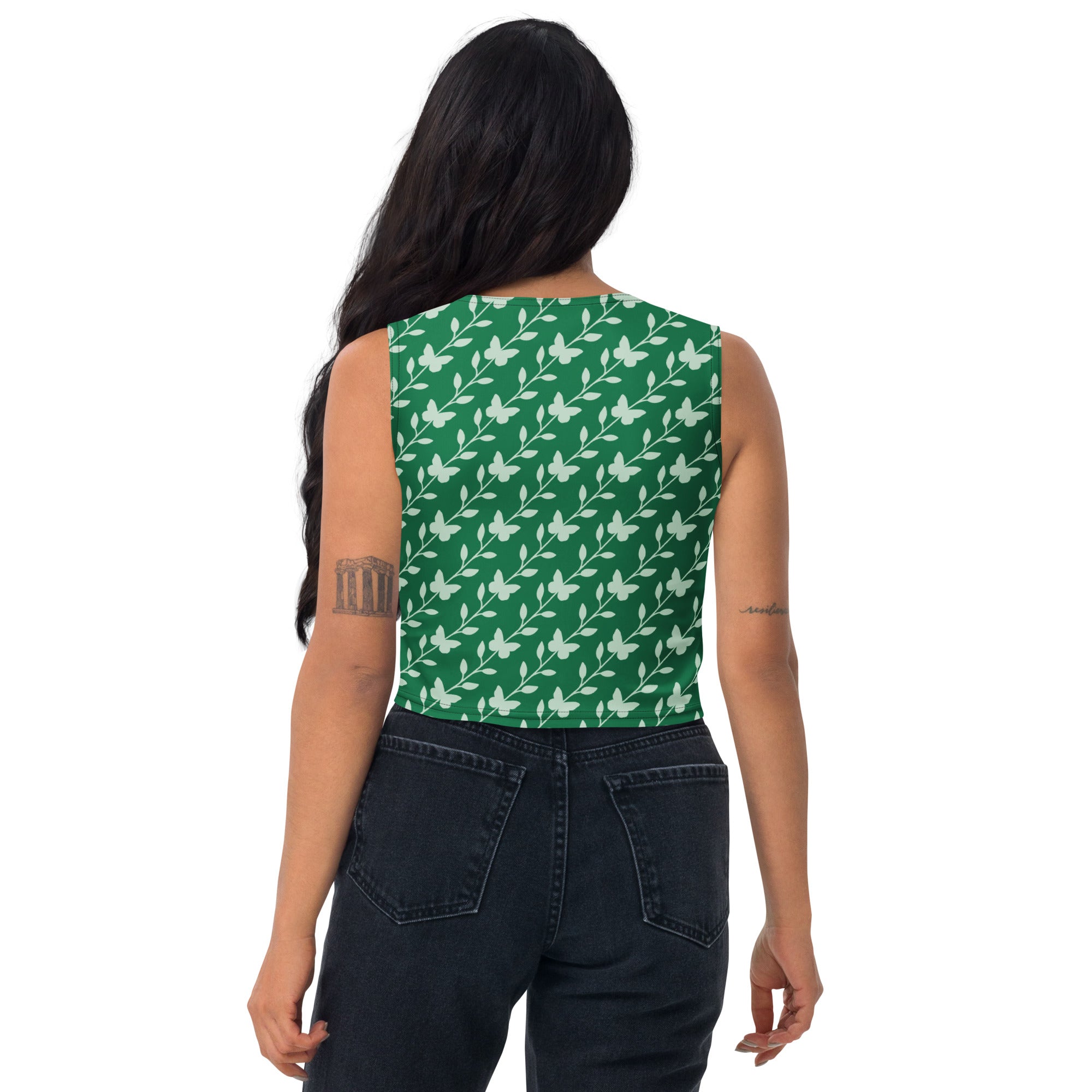 Women's Green Butterfly Buttery Soft Crop Top- Quick-Drying UPF 50+ Stretch Top