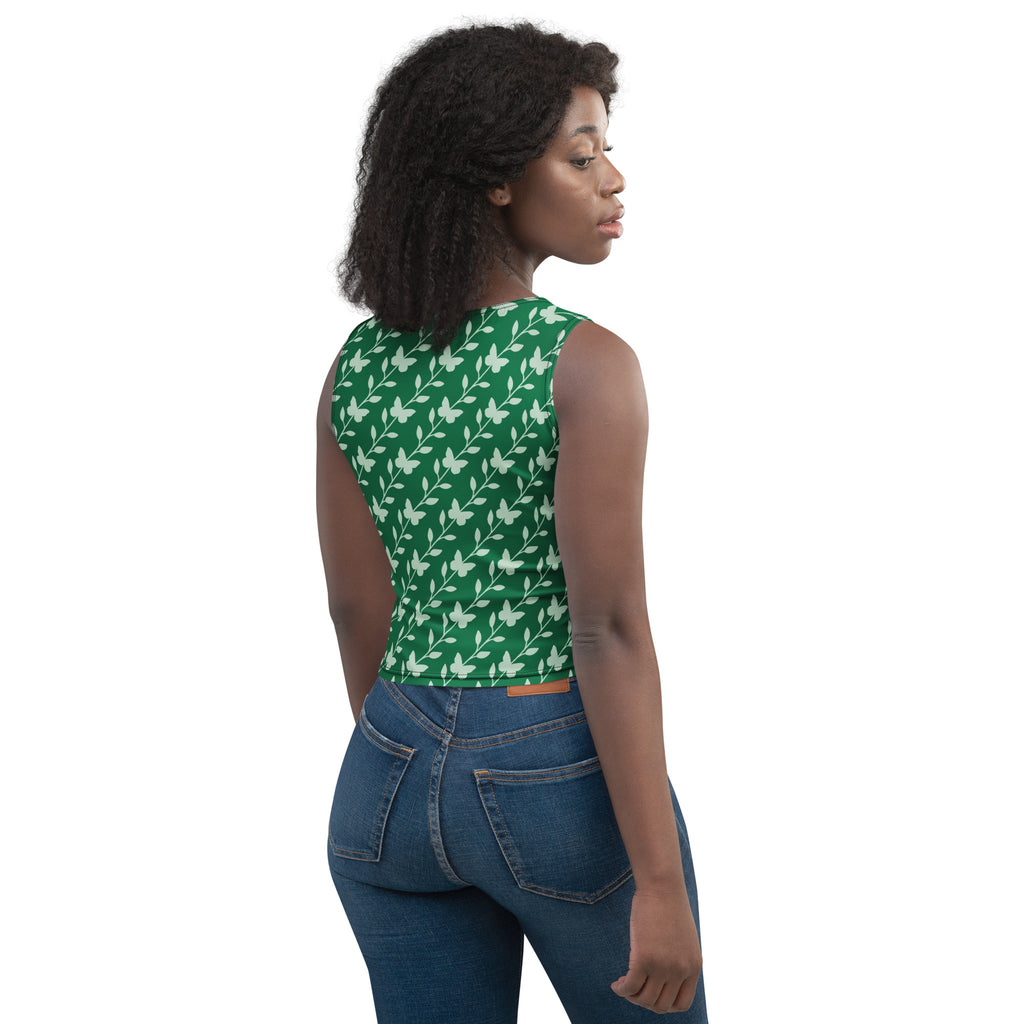 Women's Green Butterfly Buttery Soft Crop Top- Quick-Drying UPF 50+ Stretch Top