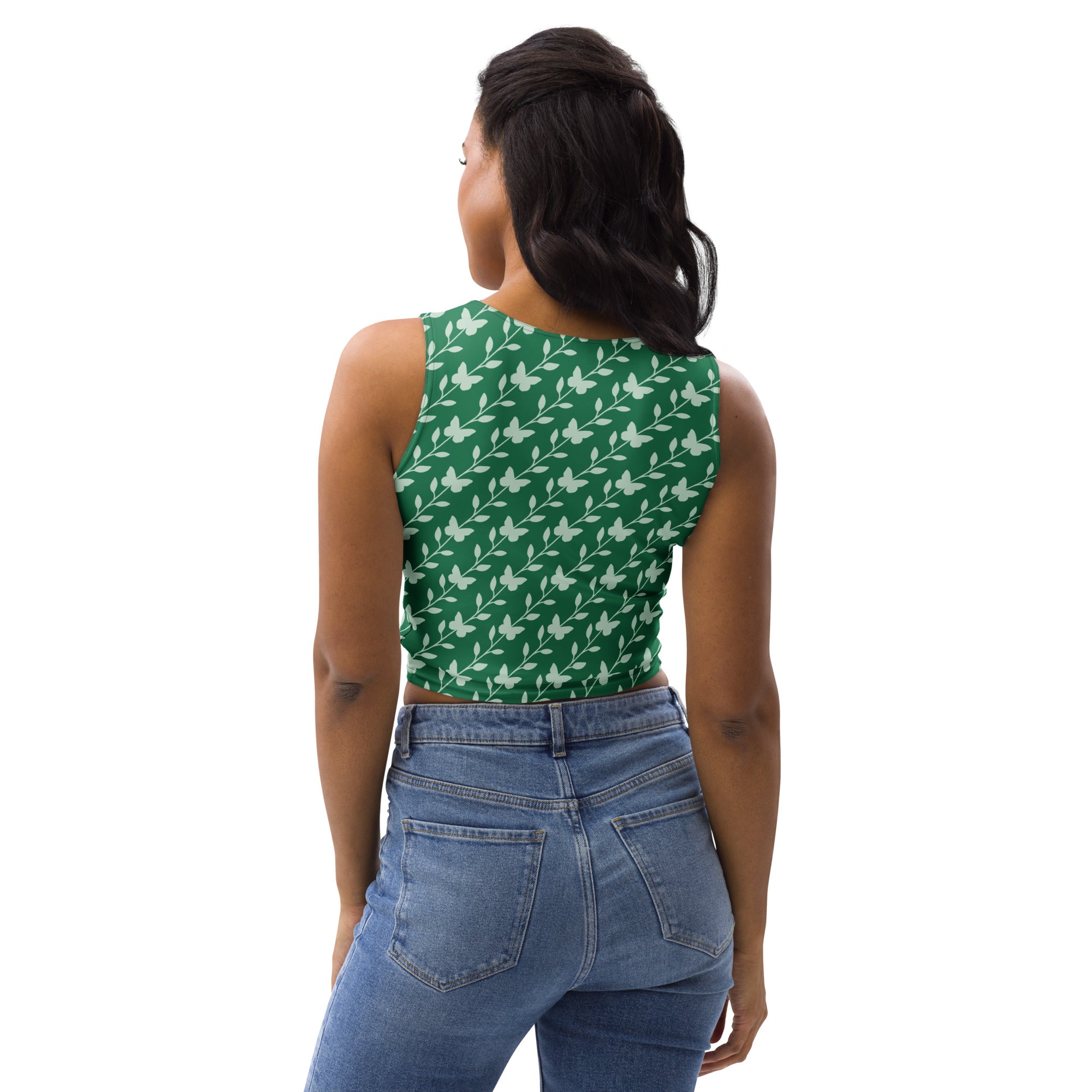 Women's Green Butterfly Buttery Soft Crop Top- Quick-Drying UPF 50+ Stretch Top