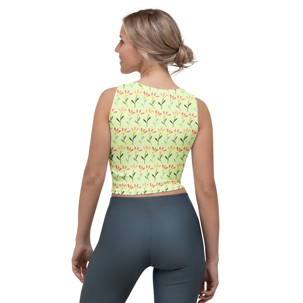 Women's Light Green Daisy Buttery Soft Crop Top- Quick-Drying UPF 50+ Stretch Top