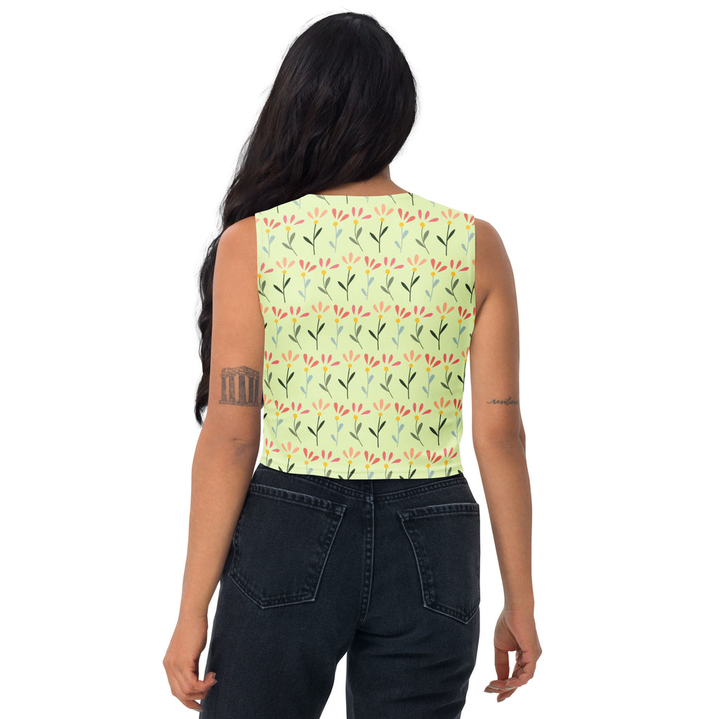Women's Light Green Daisy Buttery Soft Crop Top- Quick-Drying UPF 50+ Stretch Top