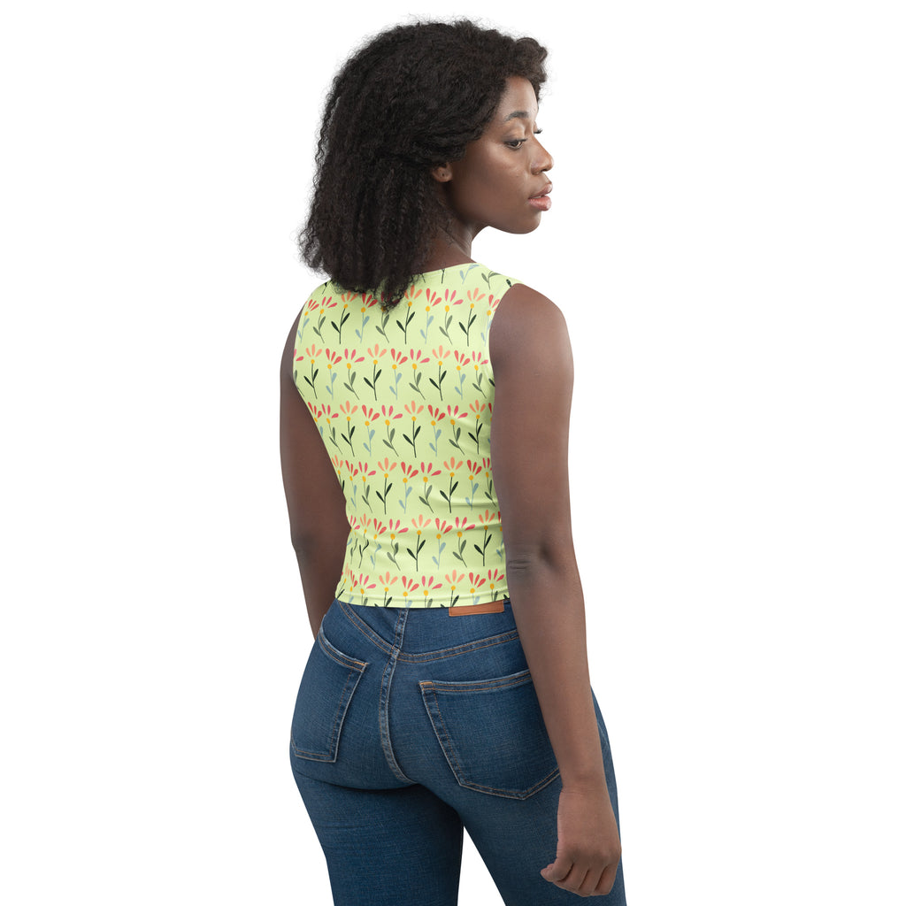 Women's Light Green Daisy Buttery Soft Crop Top- Quick-Drying UPF 50+ Stretch Top