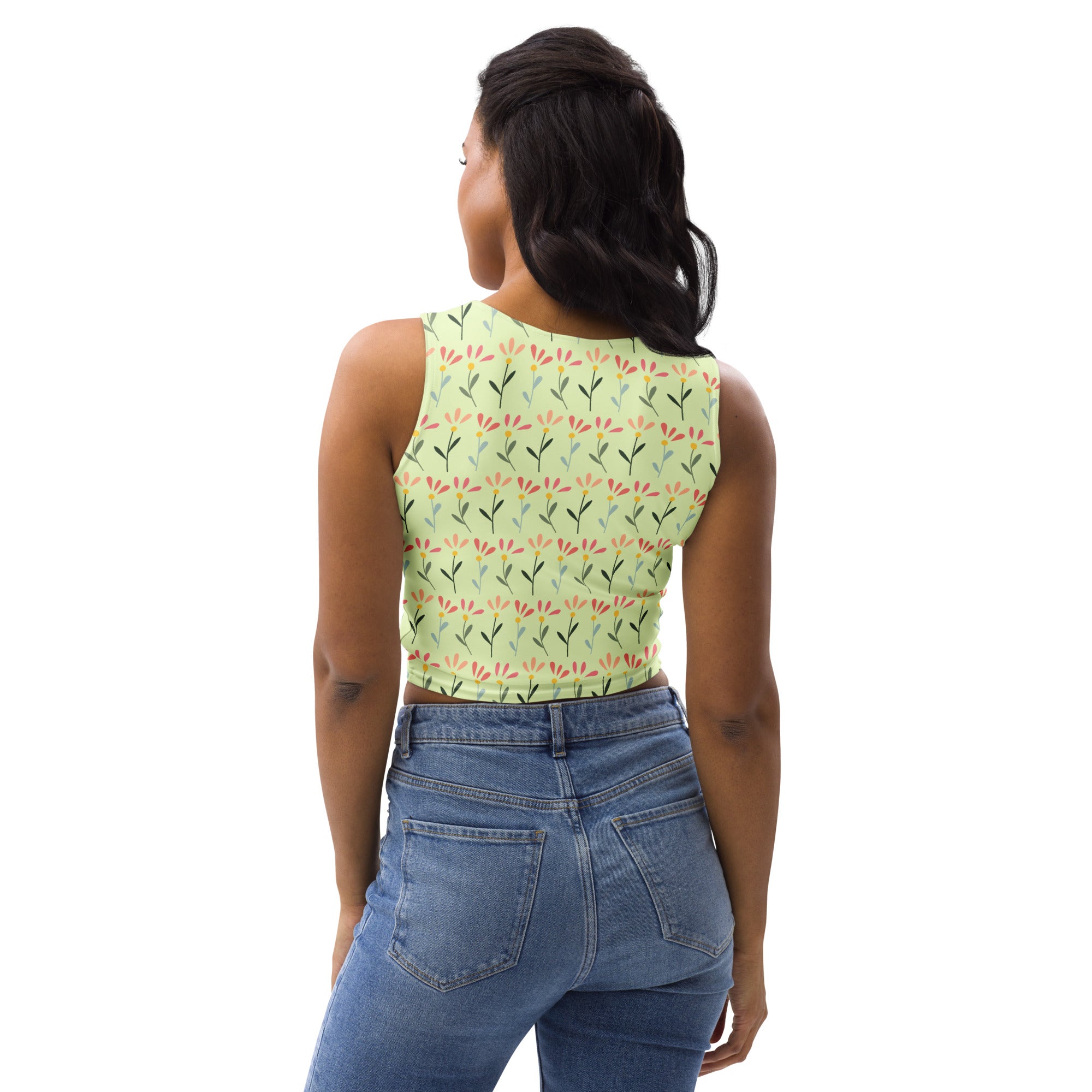 Women's Light Green Daisy Buttery Soft Crop Top- Quick-Drying UPF 50+ Stretch Top