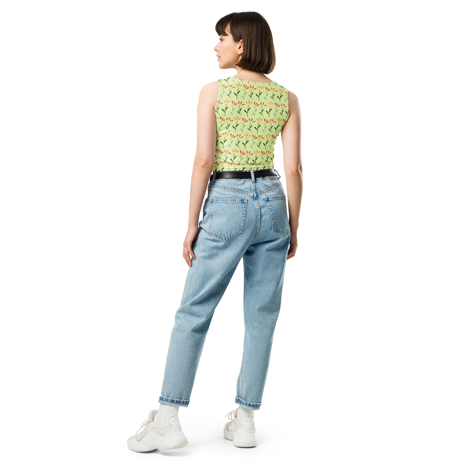 Women's Light Green Daisy Buttery Soft Crop Top- Quick-Drying UPF 50+ Stretch Top