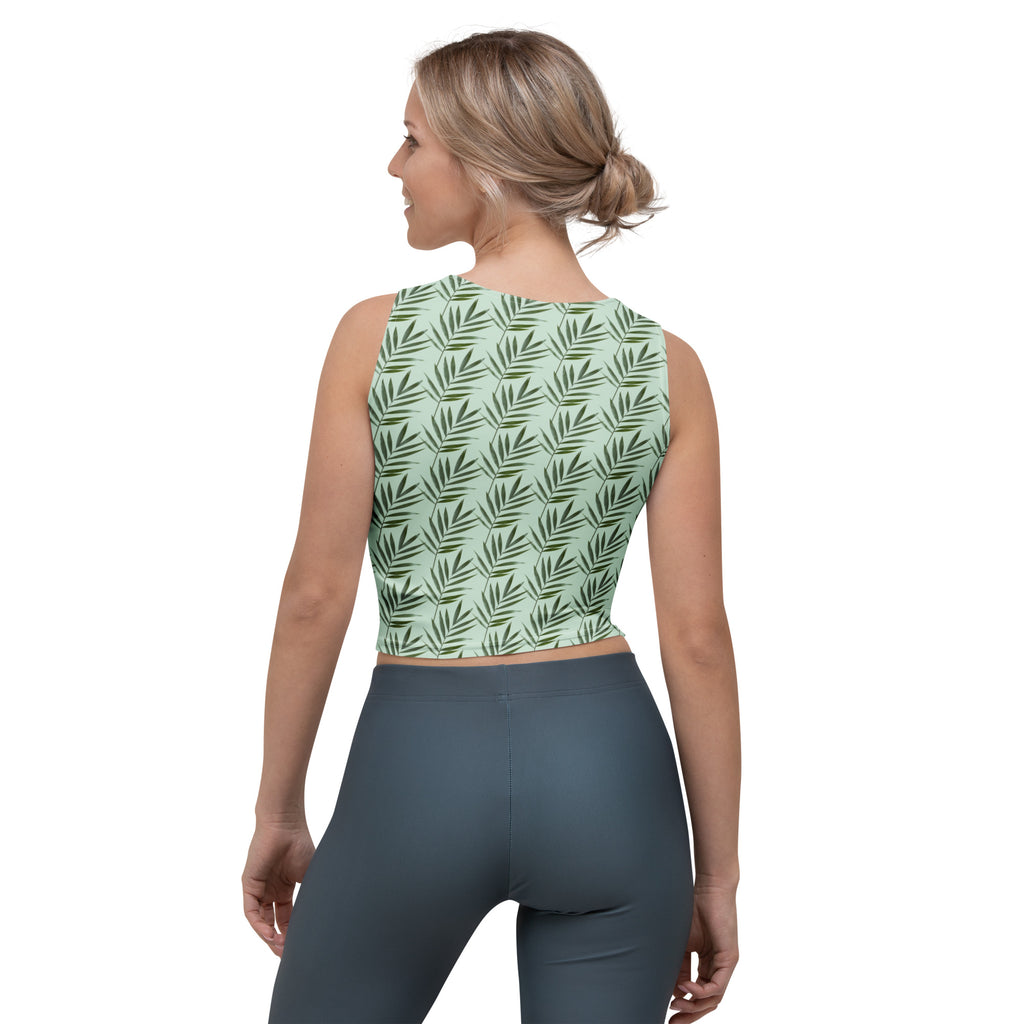 Women's Sage Palm Leaf Buttery Soft Crop Top- Quick-Drying UPF 50+ Stretch Top