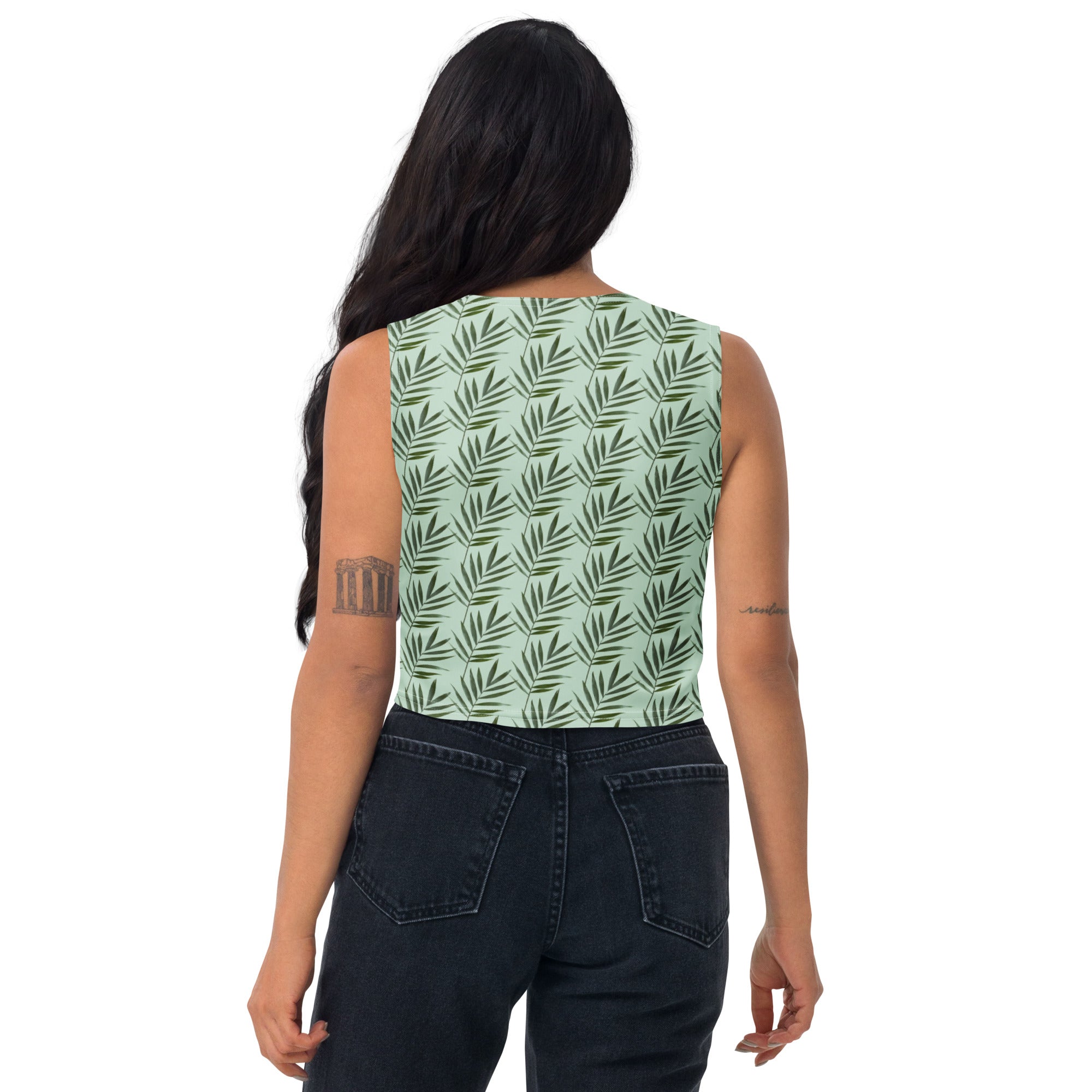 Women's Sage Palm Leaf Buttery Soft Crop Top- Quick-Drying UPF 50+ Stretch Top