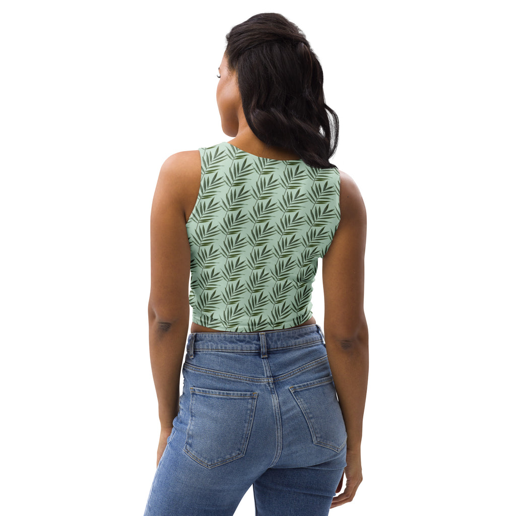 Women's Sage Palm Leaf Buttery Soft Crop Top- Quick-Drying UPF 50+ Stretch Top