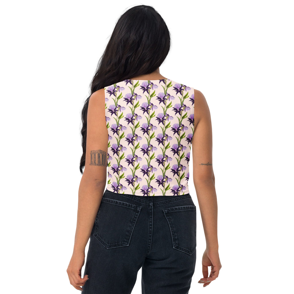 Women's Purple Floral Vine Buttery Soft Crop Top- Quick-Drying UPF 50+ Stretch Top
