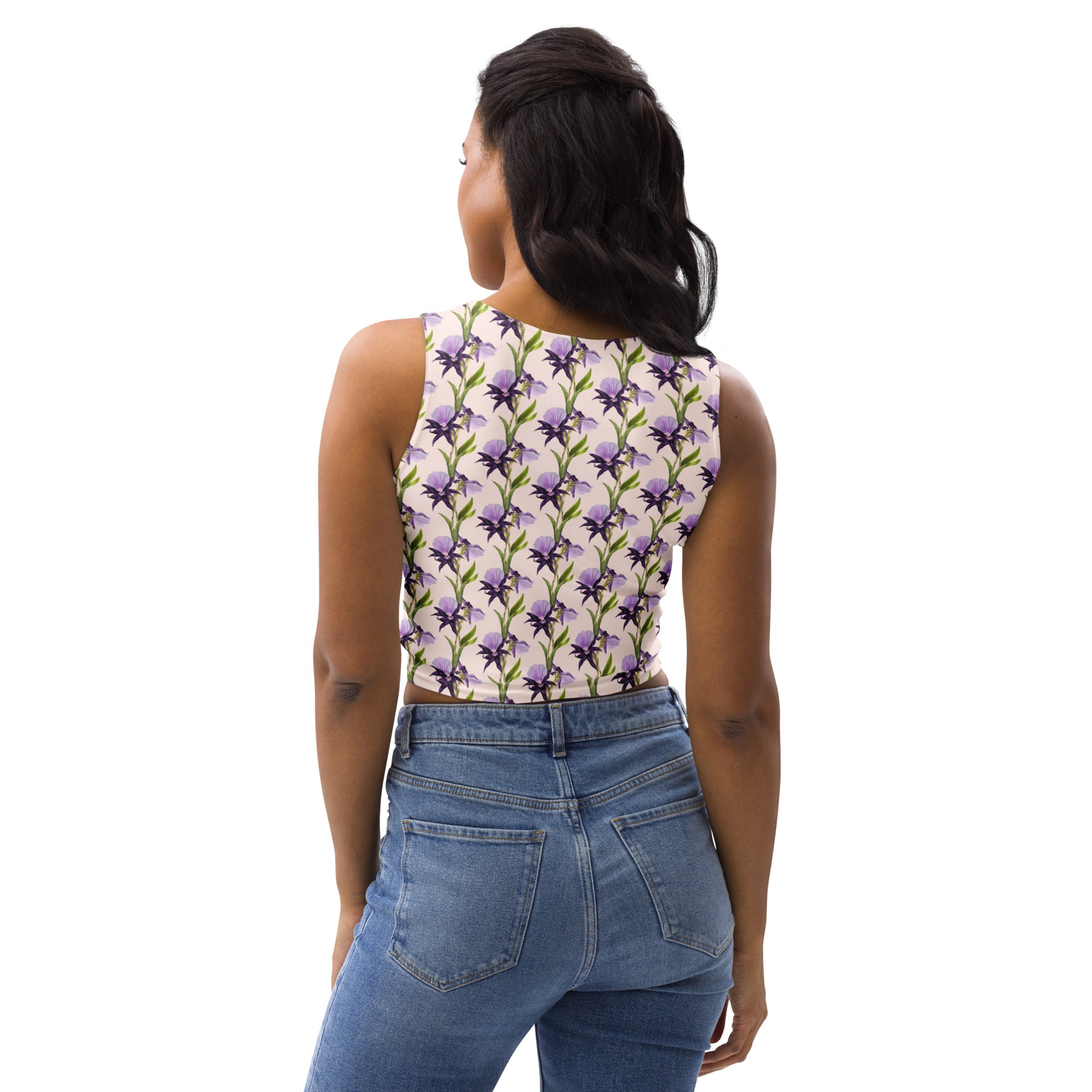 Women's Purple Floral Vine Buttery Soft Crop Top- Quick-Drying UPF 50+ Stretch Top