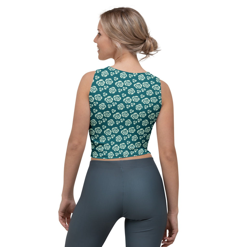 Women's Teal Rose Buttery Soft Crop Top- Quick-Drying UPF 50+ Stretch Top