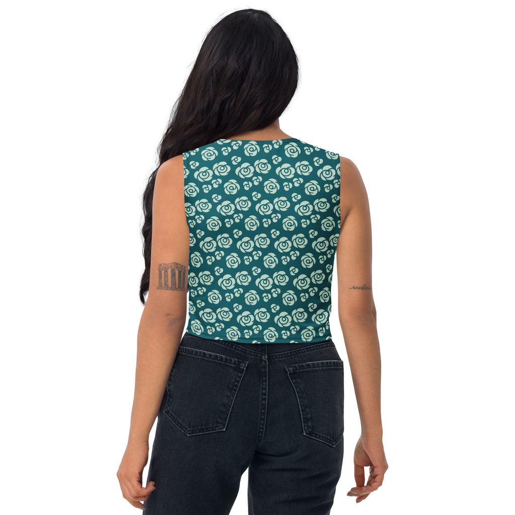 Women's Teal Rose Buttery Soft Crop Top- Quick-Drying UPF 50+ Stretch Top