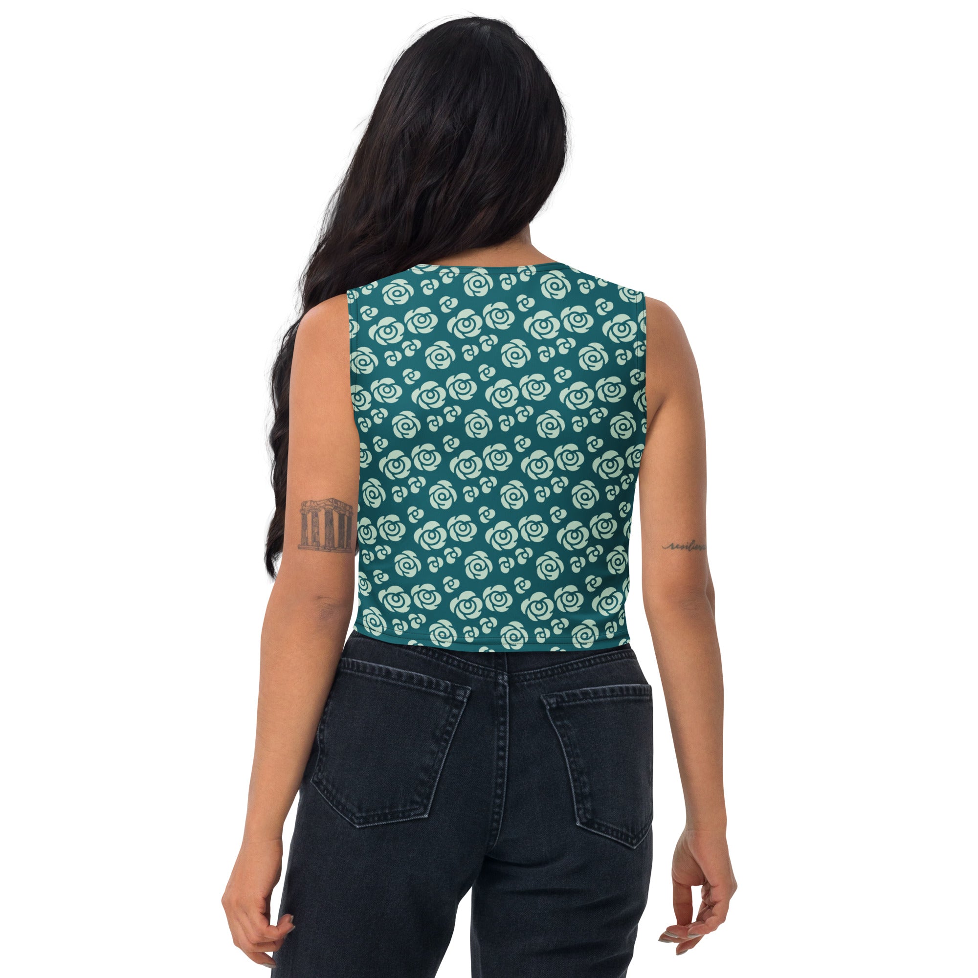 Women's Teal Rose Buttery Soft Crop Top- Quick-Drying UPF 50+ Stretch Top