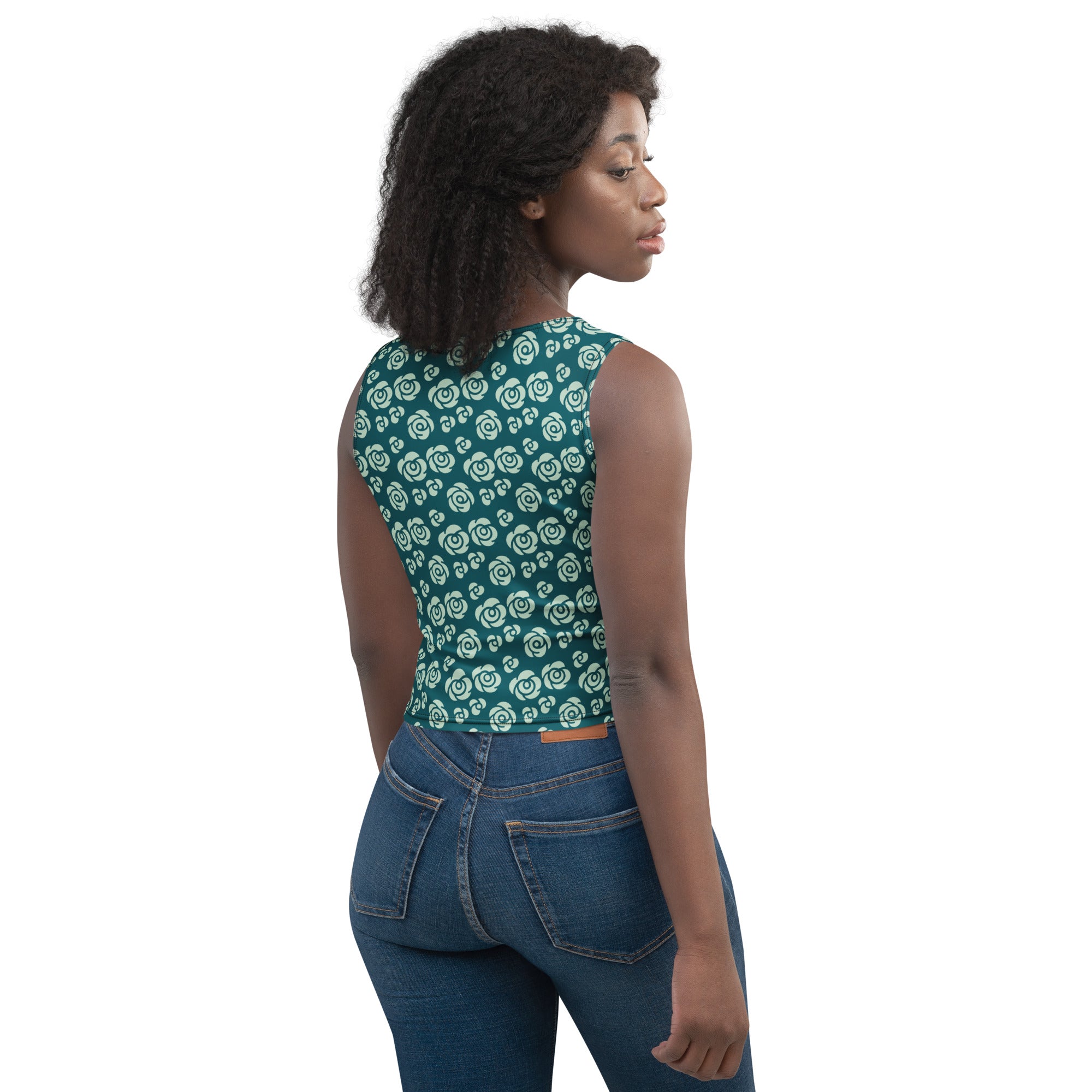 Women's Teal Rose Buttery Soft Crop Top- Quick-Drying UPF 50+ Stretch Top