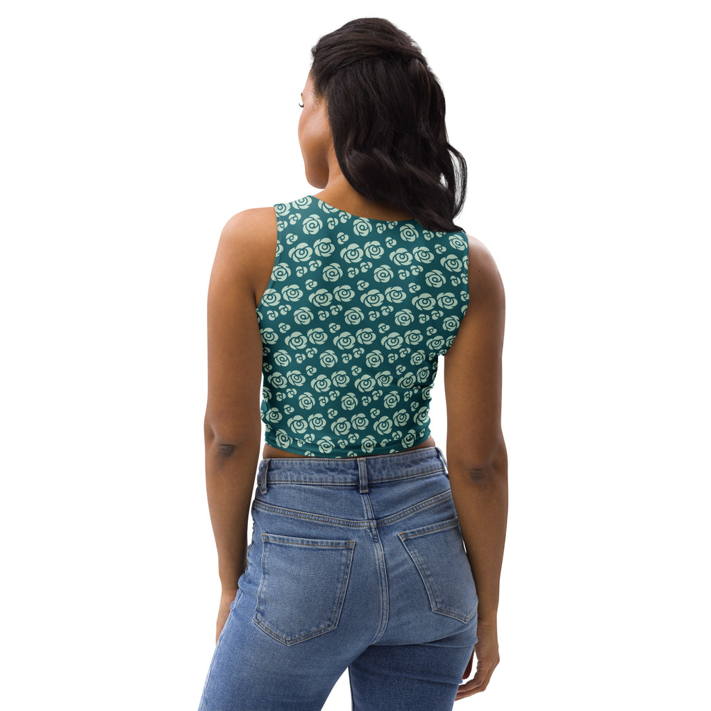 Women's Teal Rose Buttery Soft Crop Top- Quick-Drying UPF 50+ Stretch Top