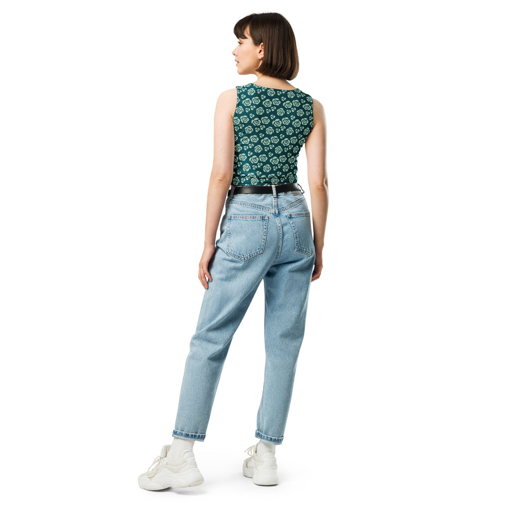 Women's Teal Rose Buttery Soft Crop Top- Quick-Drying UPF 50+ Stretch Top