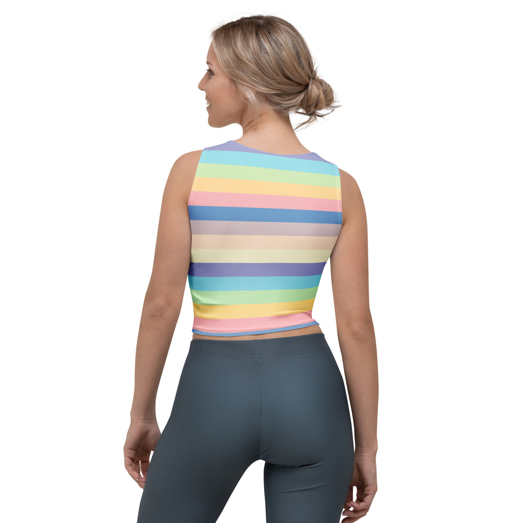 Women's Pastel Rainbow Stripe Buttery Soft Crop Top- Quick-Drying UPF 50+ Stretch Top