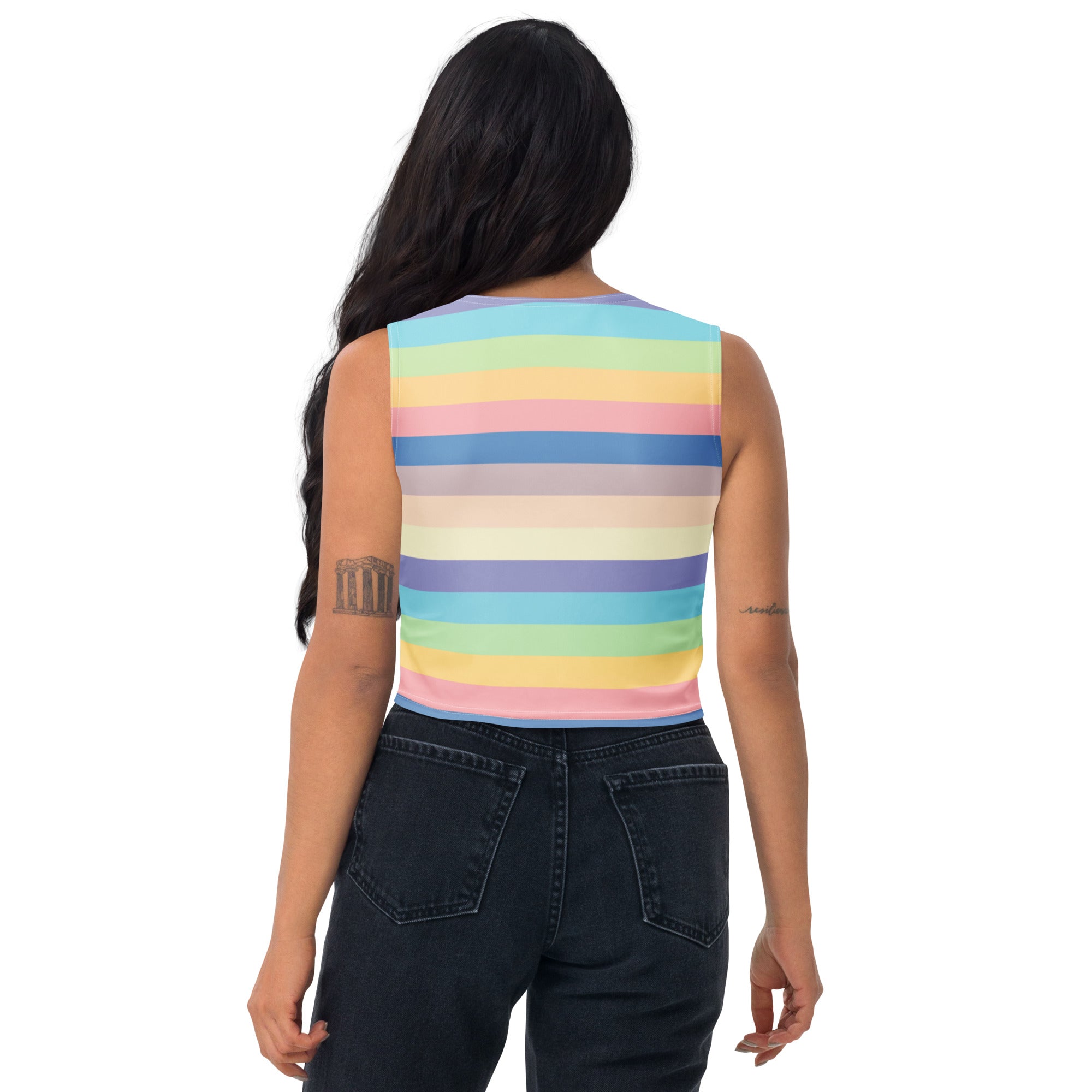 Women's Pastel Rainbow Stripe Buttery Soft Crop Top- Quick-Drying UPF 50+ Stretch Top