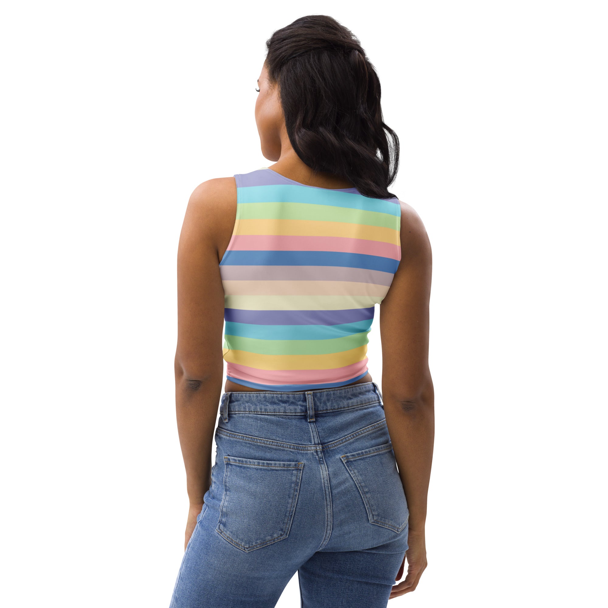 Women's Pastel Rainbow Stripe Buttery Soft Crop Top- Quick-Drying UPF 50+ Stretch Top