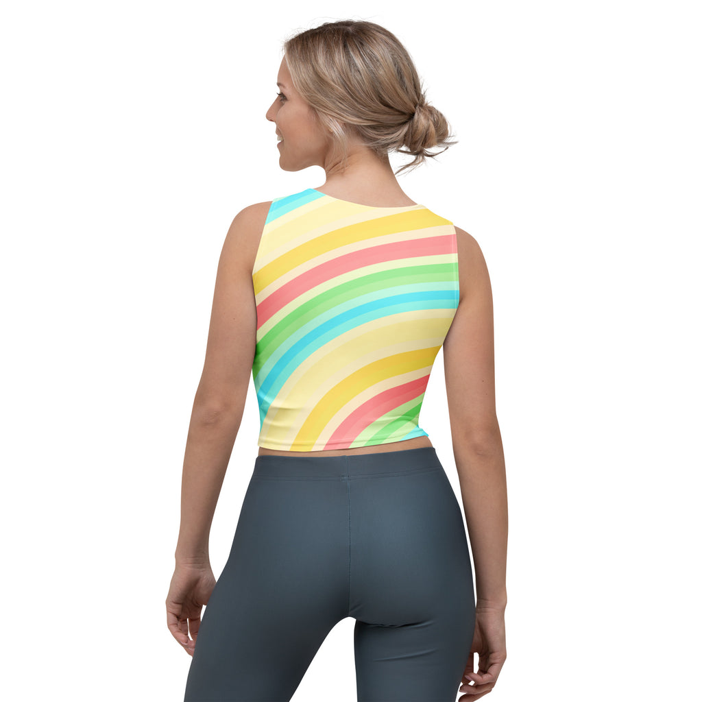 Women's Curved Rainbow Stripe Buttery Soft Crop Top- Quick-Drying UPF 50+ Stretch To