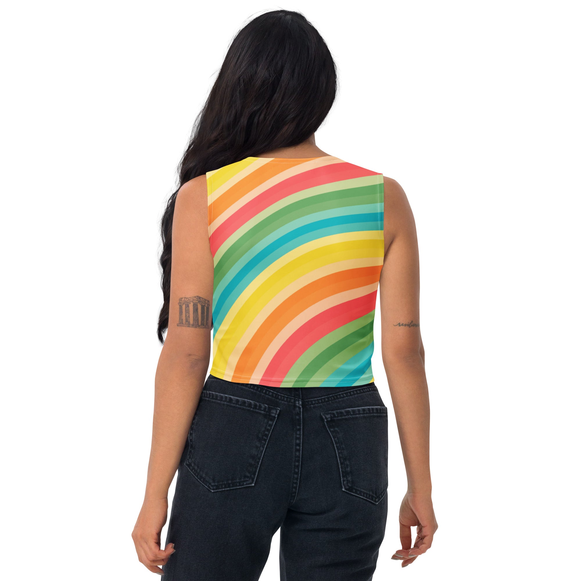 Women's Curved Rainbow Buttery Soft Crop Top- Quick-Drying UPF 50+ Stretch Top