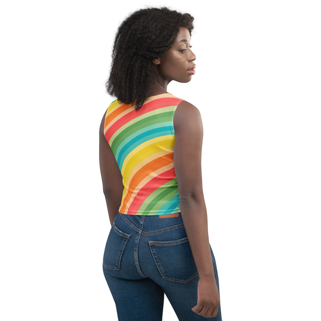 Women's Curved Rainbow Buttery Soft Crop Top- Quick-Drying UPF 50+ Stretch Top