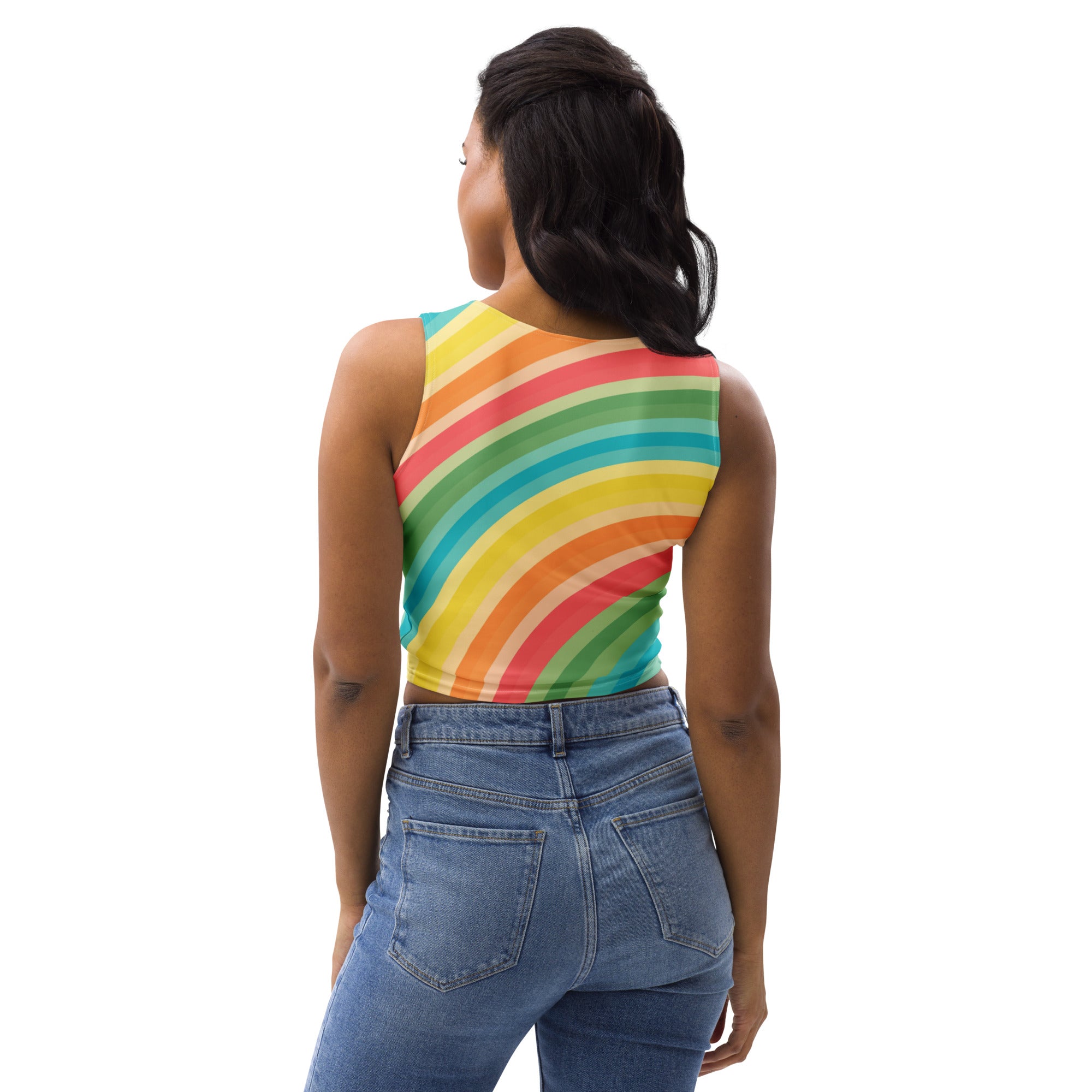 Women's Curved Rainbow Buttery Soft Crop Top- Quick-Drying UPF 50+ Stretch Top