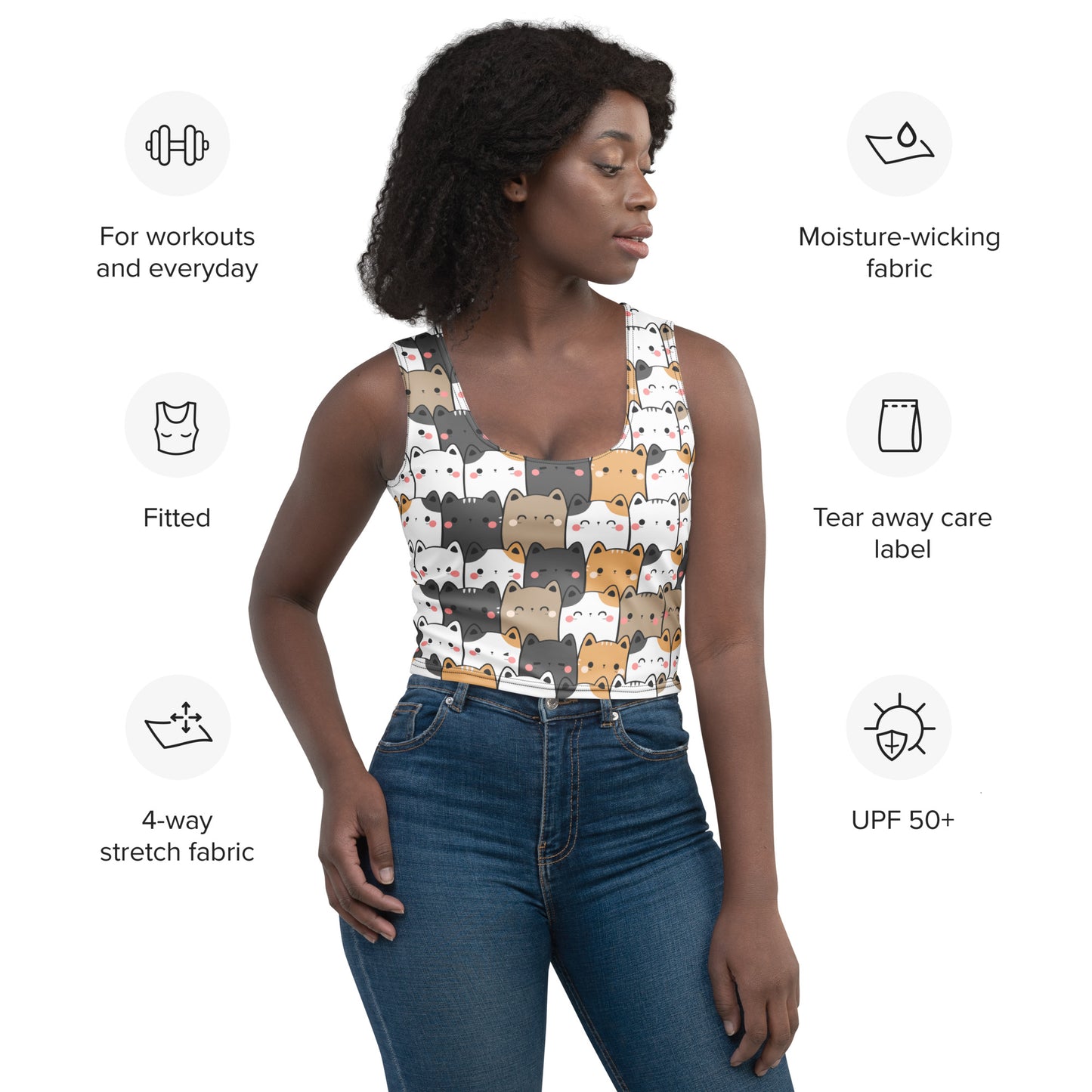 Women's Kawaii Cat Buttery Soft Crop Top