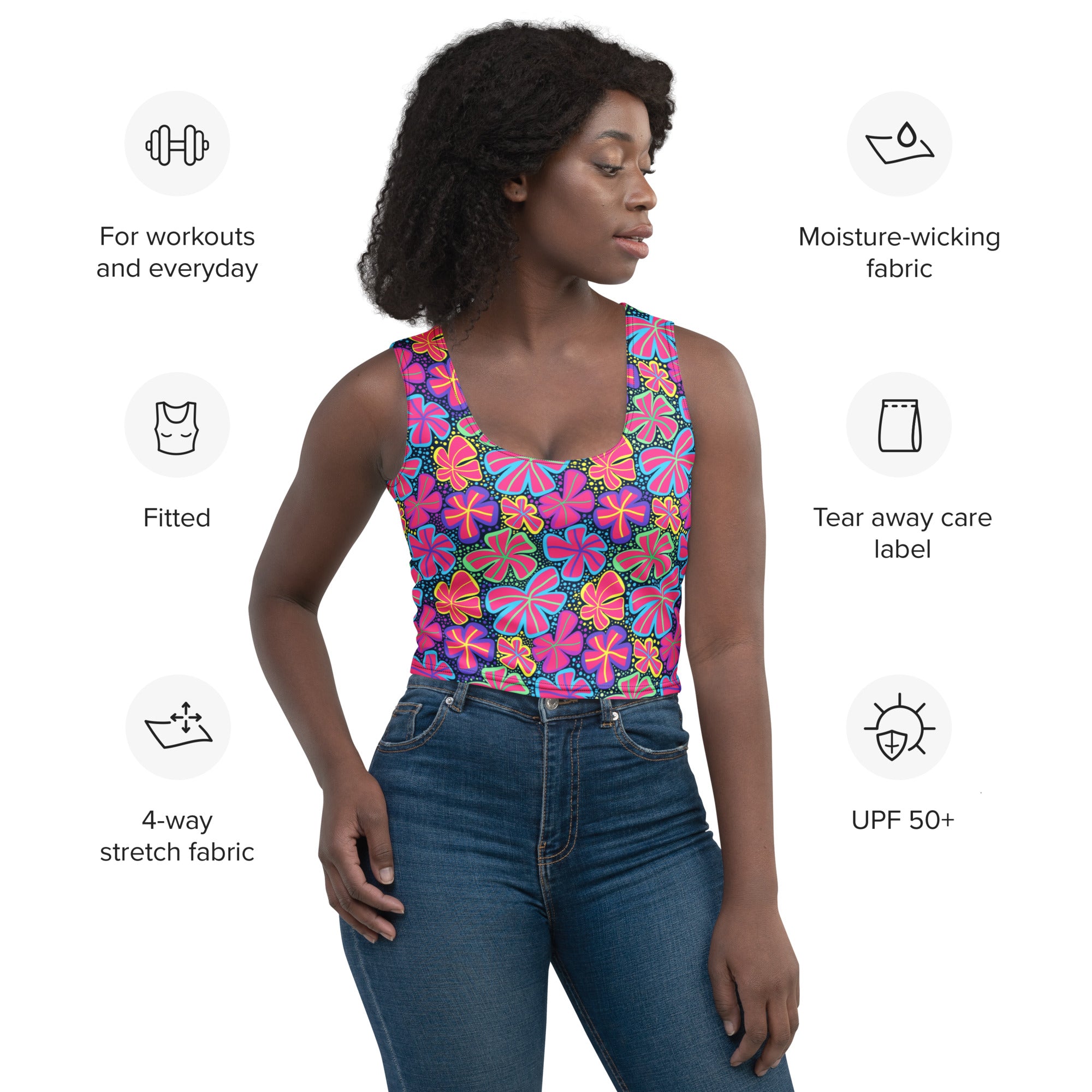 Women's Colorful Tropical Flower Buttery Soft Crop Top