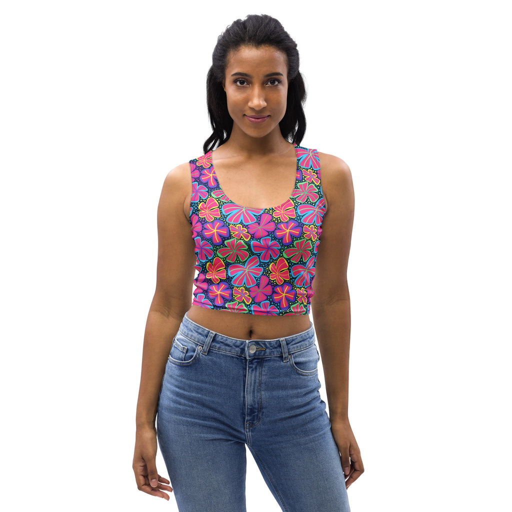 Women's Colorful Tropical Flower Buttery Soft Crop Top