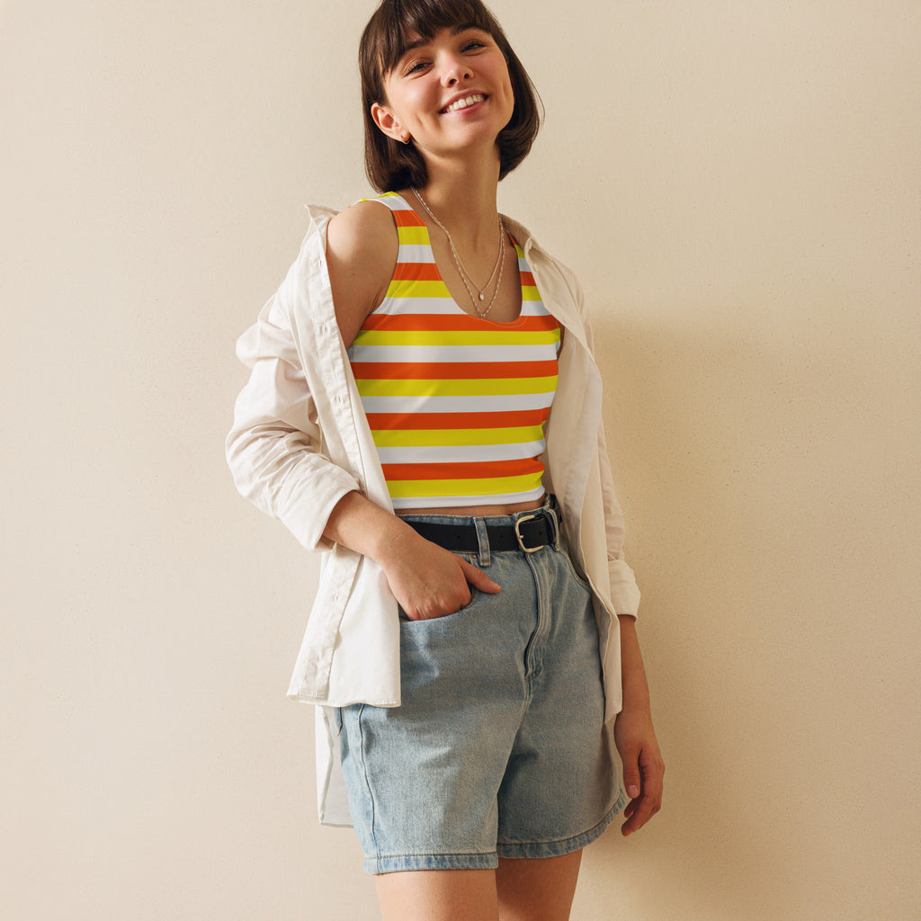 Women's Candy Corn Striped Halloween Buttery Soft Crop Top