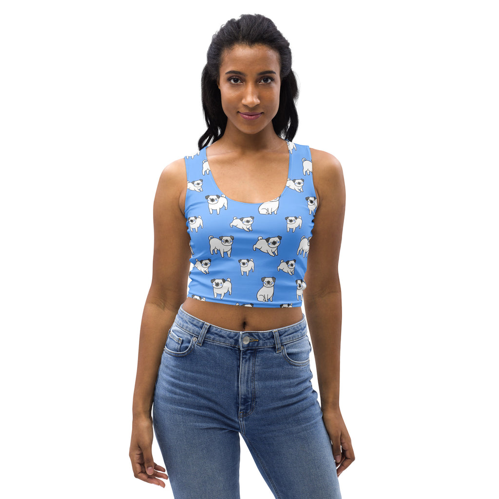 Women's Blue Pug Buttery Soft Crop Top