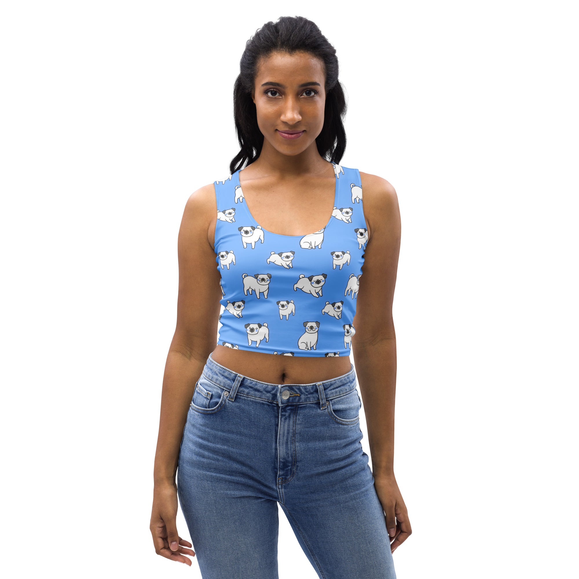 Women's Blue Pug Buttery Soft Crop Top