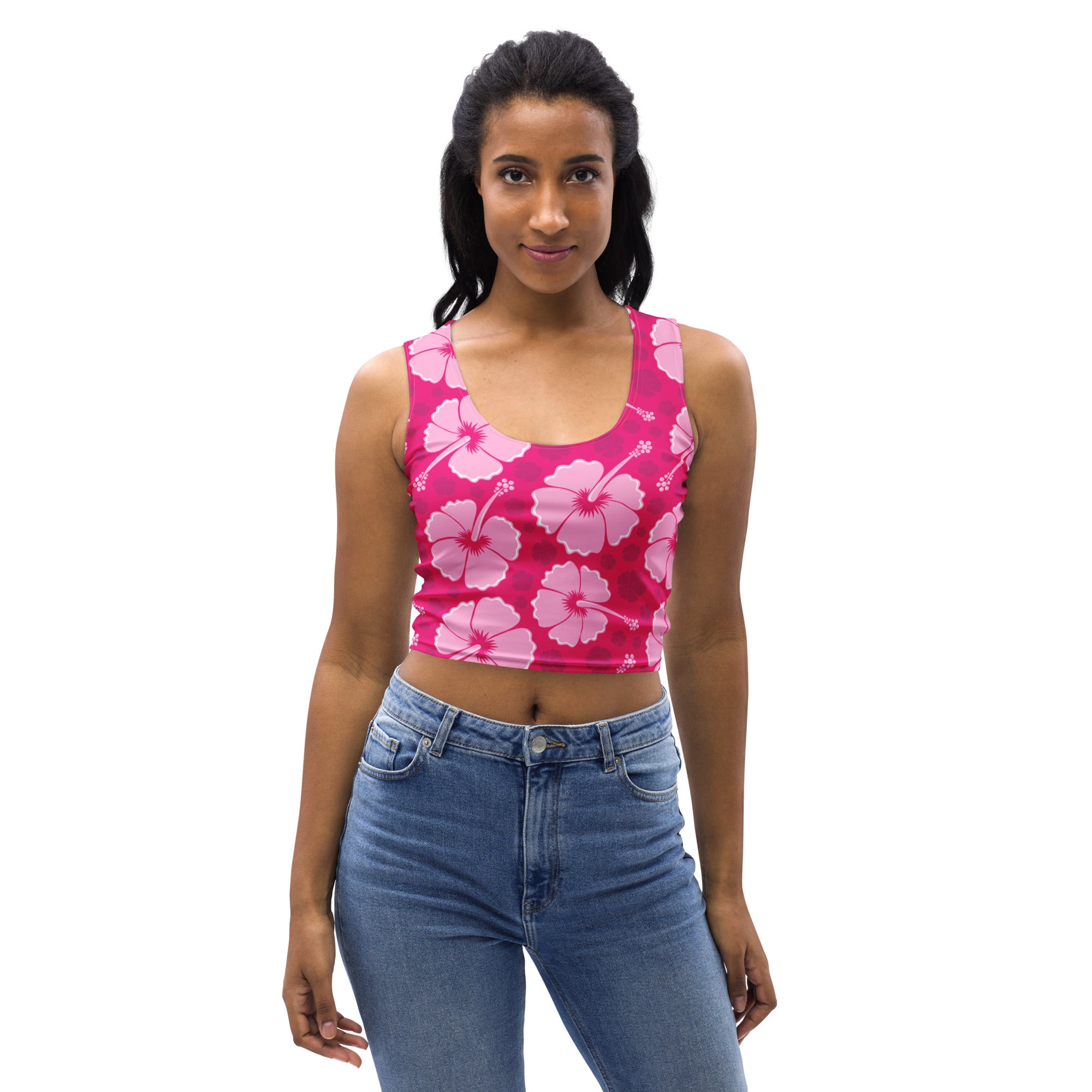 Women's Tropical Pink Hibiscus Buttery Soft Crop Top