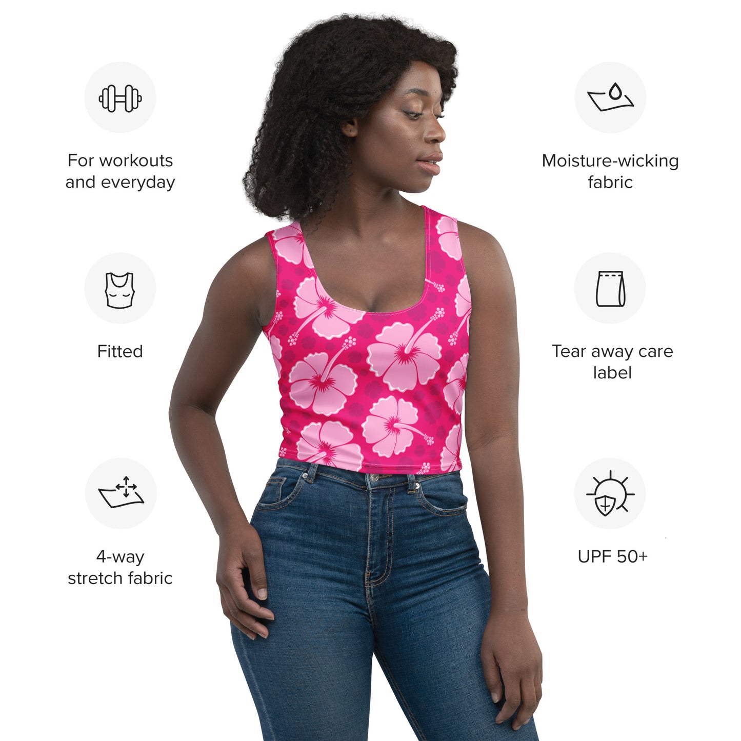 Women's Tropical Pink Hibiscus Buttery Soft Crop Top