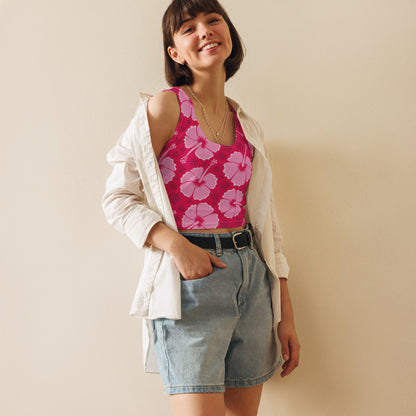 Women's Tropical Pink Hibiscus Buttery Soft Crop Top