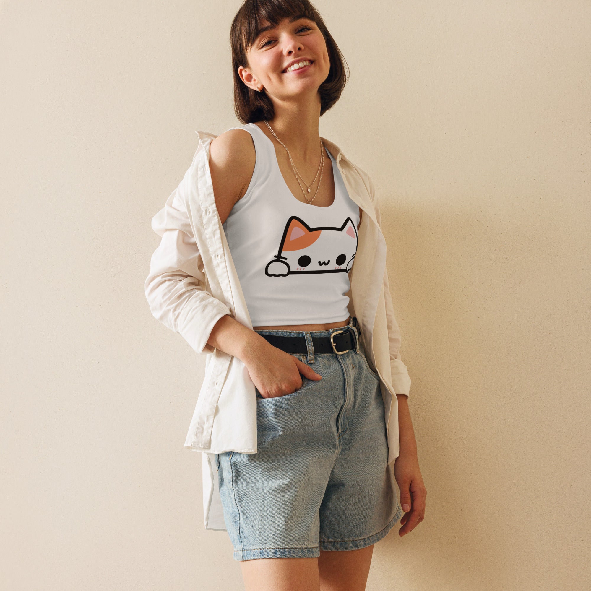 Women's Peeking Cat Buttery Soft Crop Top