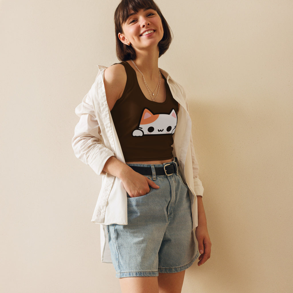 Women's Peeking Cat Buttery Soft Crop Top
