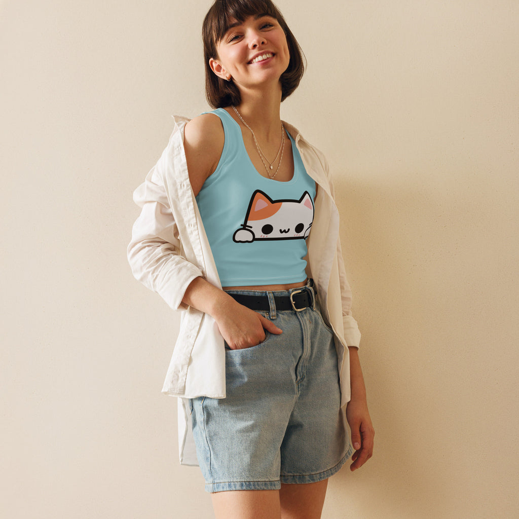 Women's Peeking Cat Buttery Soft Crop Top
