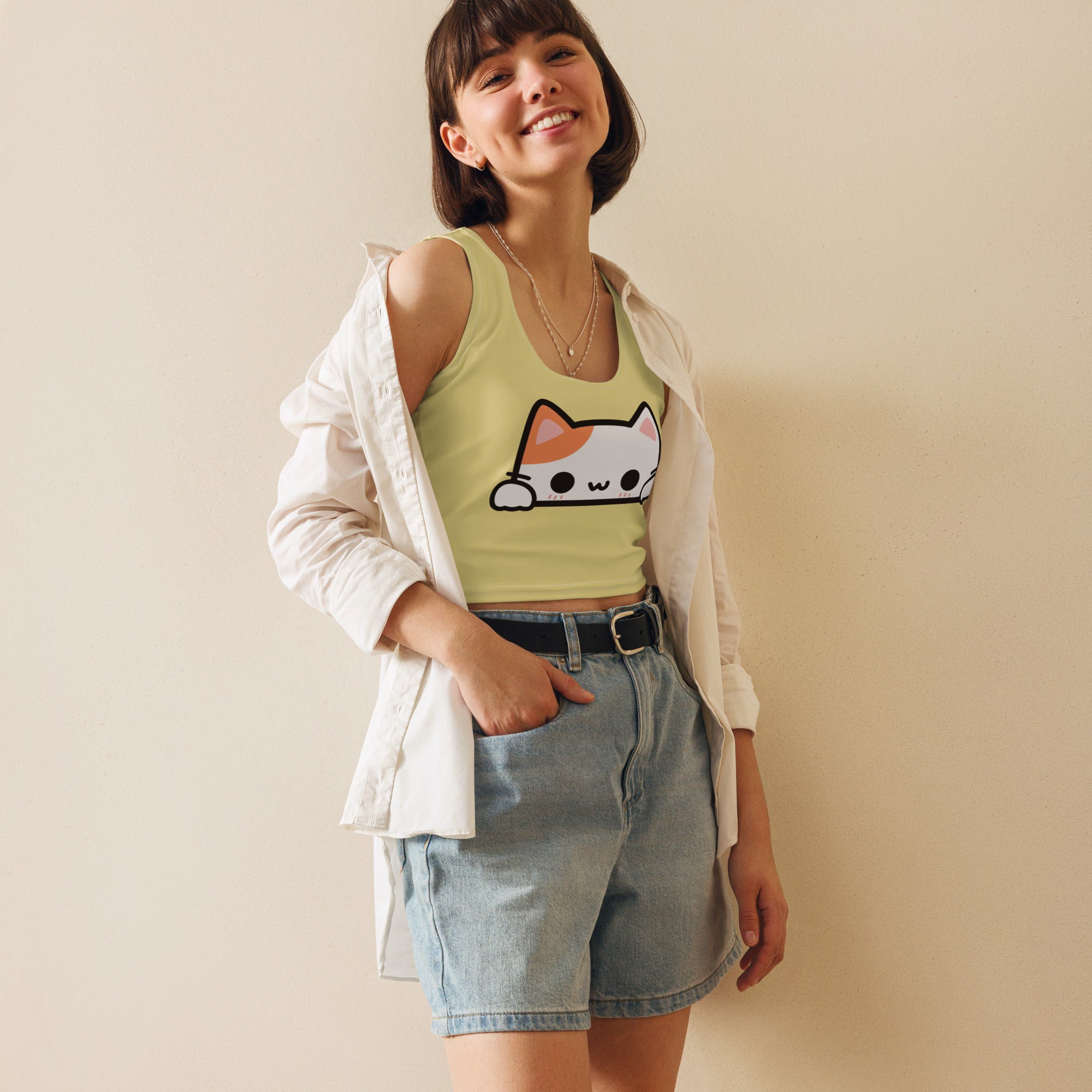 Women's Peeking Cat Buttery Soft Crop Top