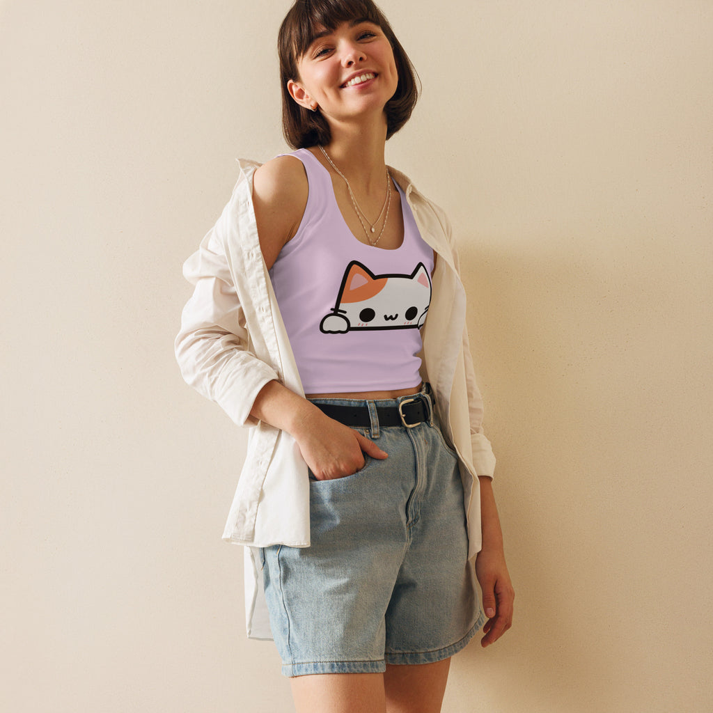 Women's Peeking Cat Buttery Soft Crop Top