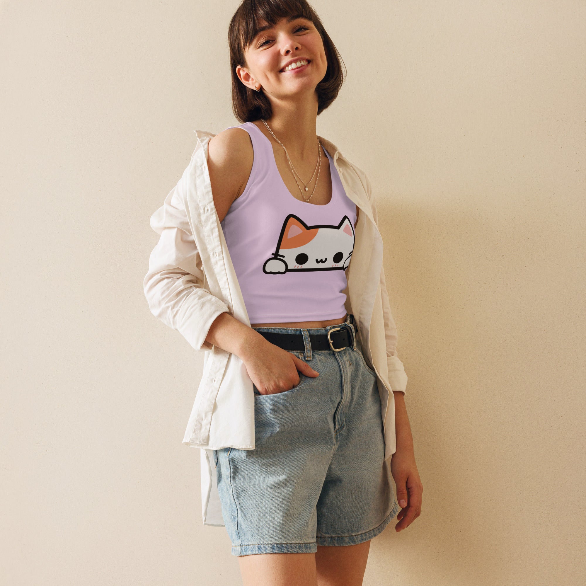 Women's Peeking Cat Buttery Soft Crop Top
