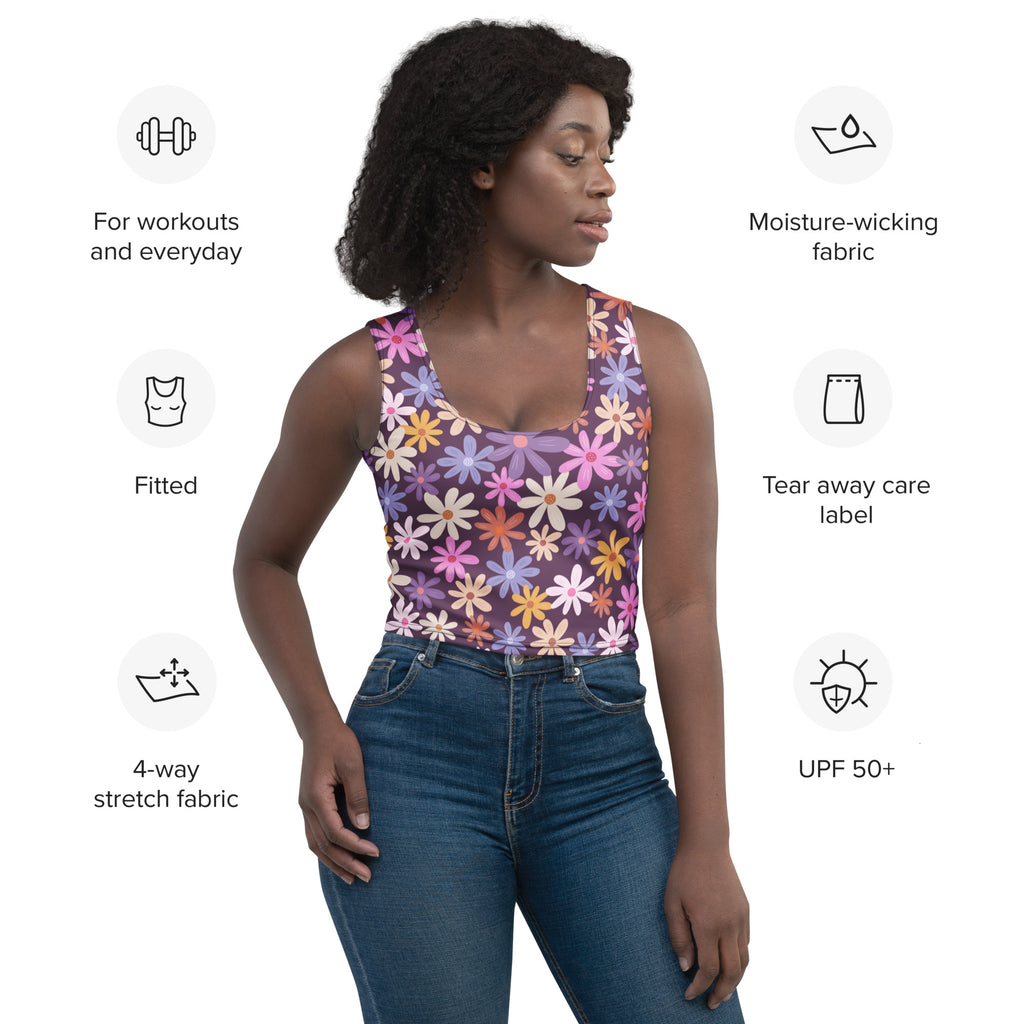 Women's Retro Purple Daisy Buttery Soft Crop Top