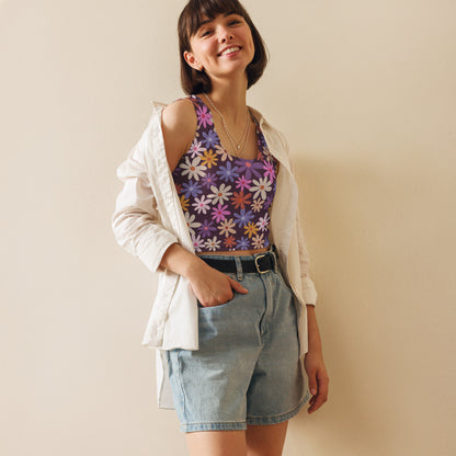 Women's Retro Purple Daisy Buttery Soft Crop Top