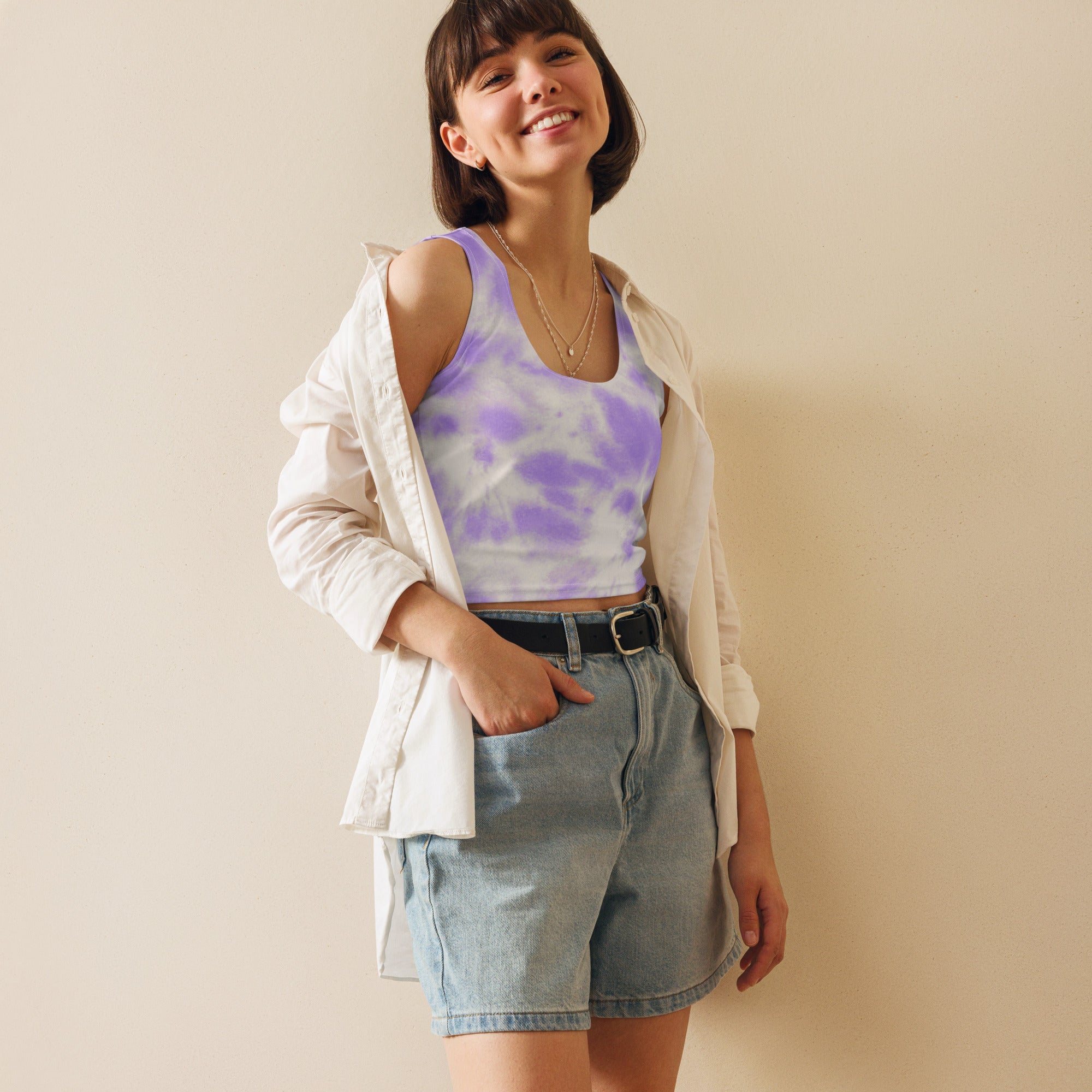 Women's Purple Tie Dye Buttery Soft Crop Top