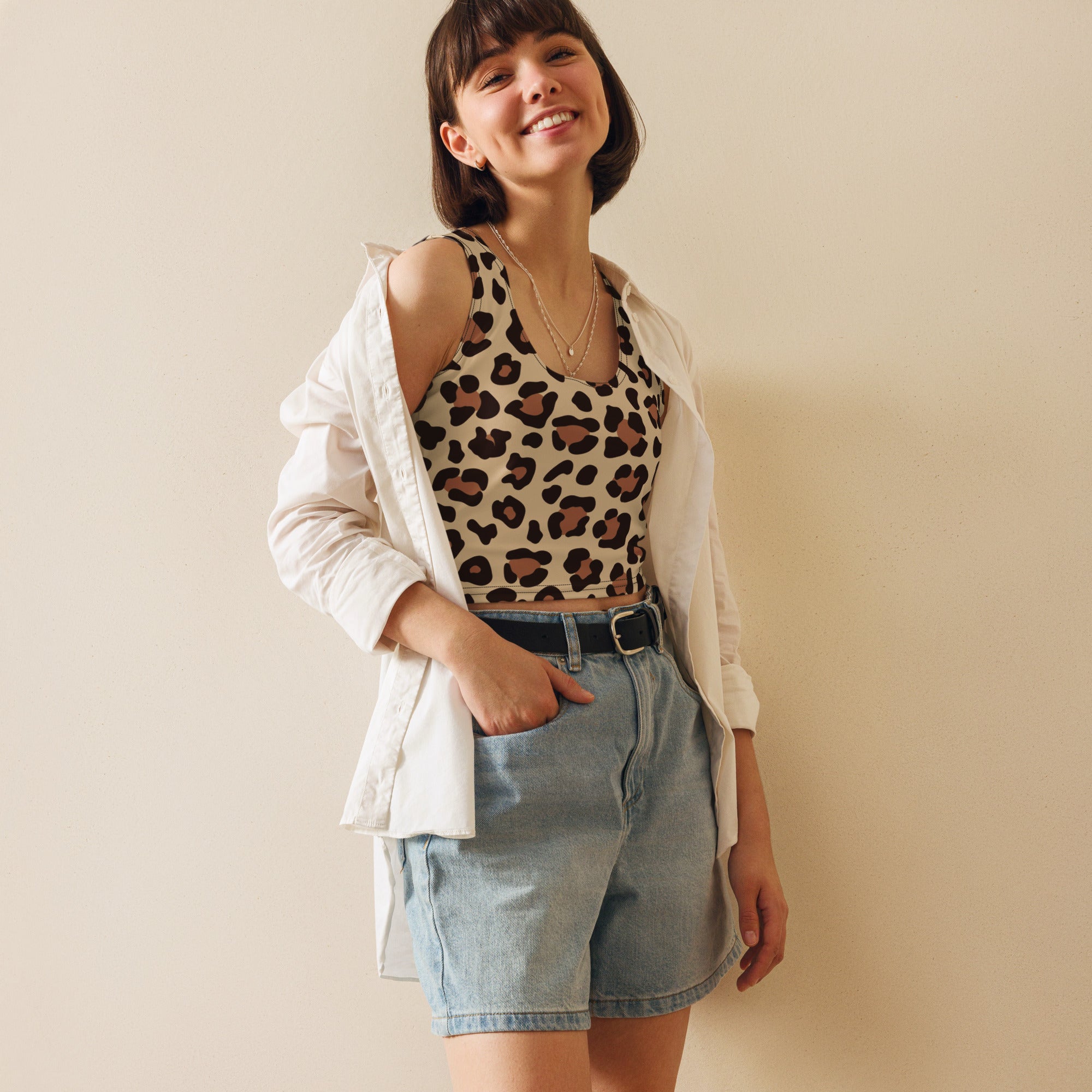 Women's Leopard Print Buttery Soft Crop Top