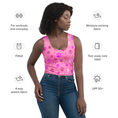 Women's Pink Paw Print Buttery Soft Crop Top