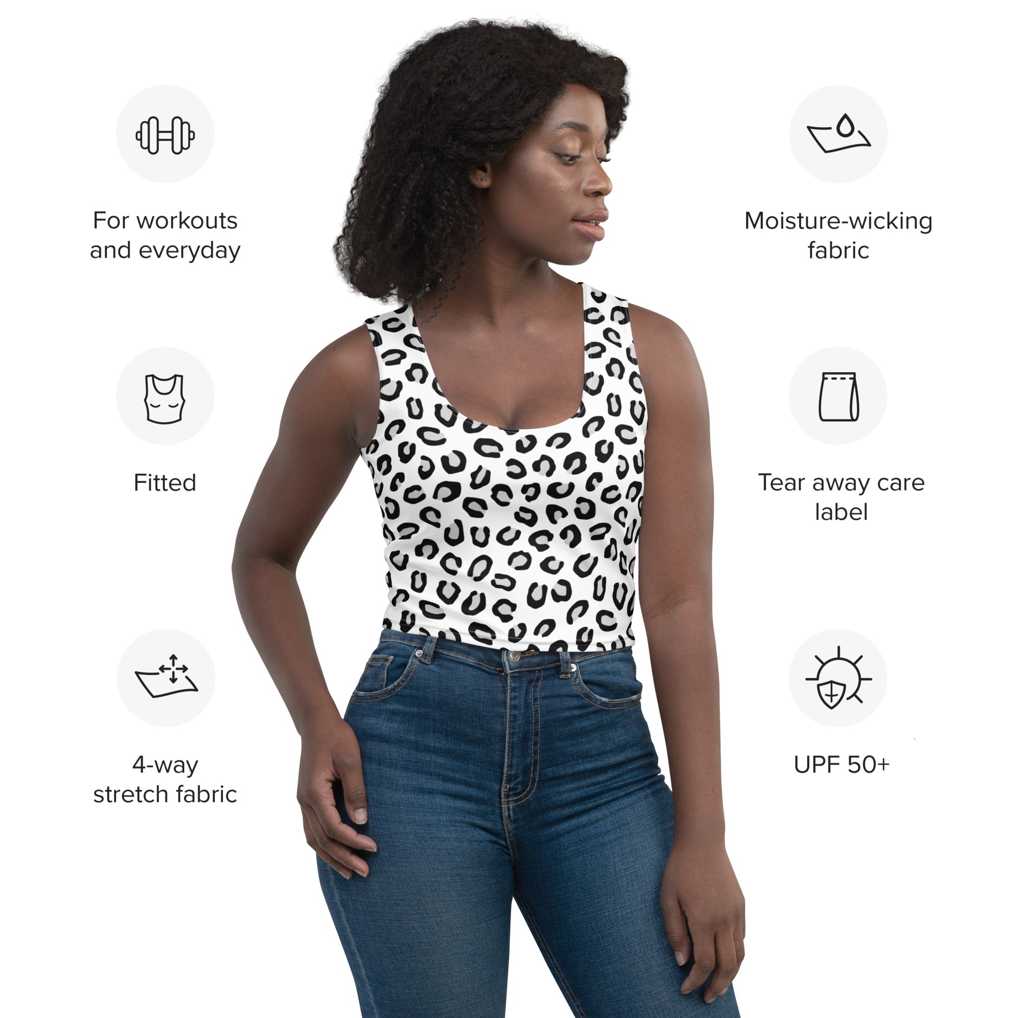 Women's White Leopard Print Buttery Soft Crop Top