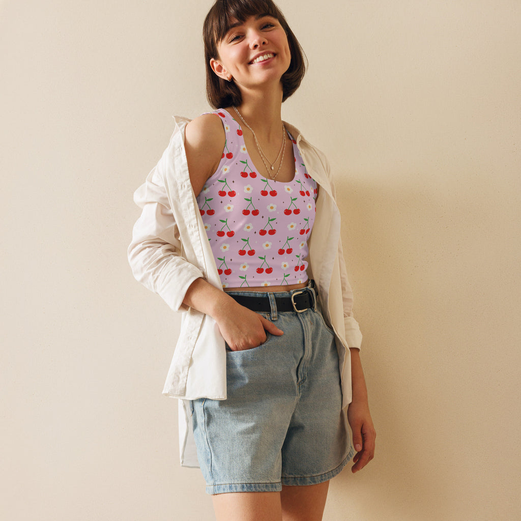 Women's Pastel Pink Cherry Buttery Soft Crop Top