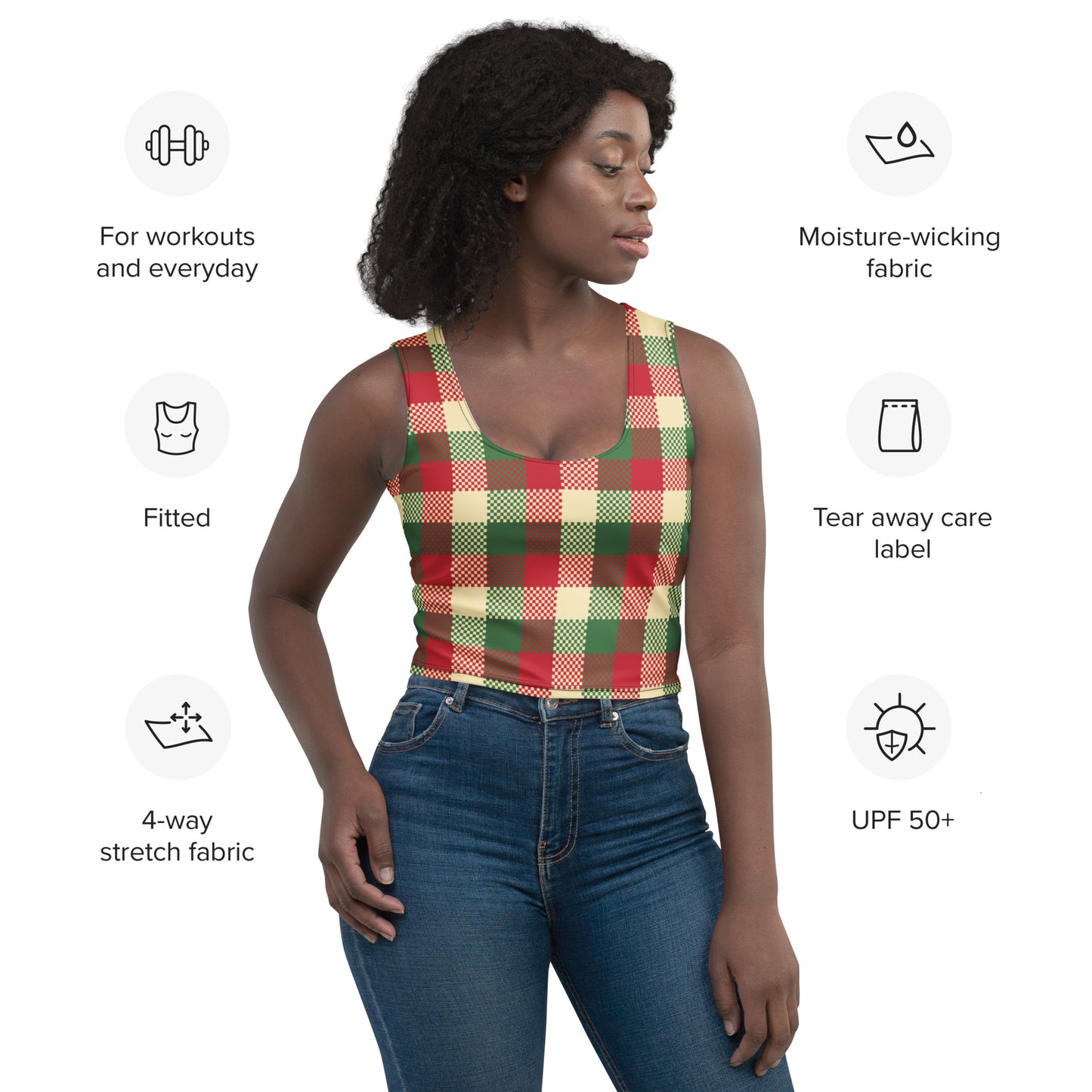 Women's Red & Green Christmas Plaid Buttery Soft Crop Top