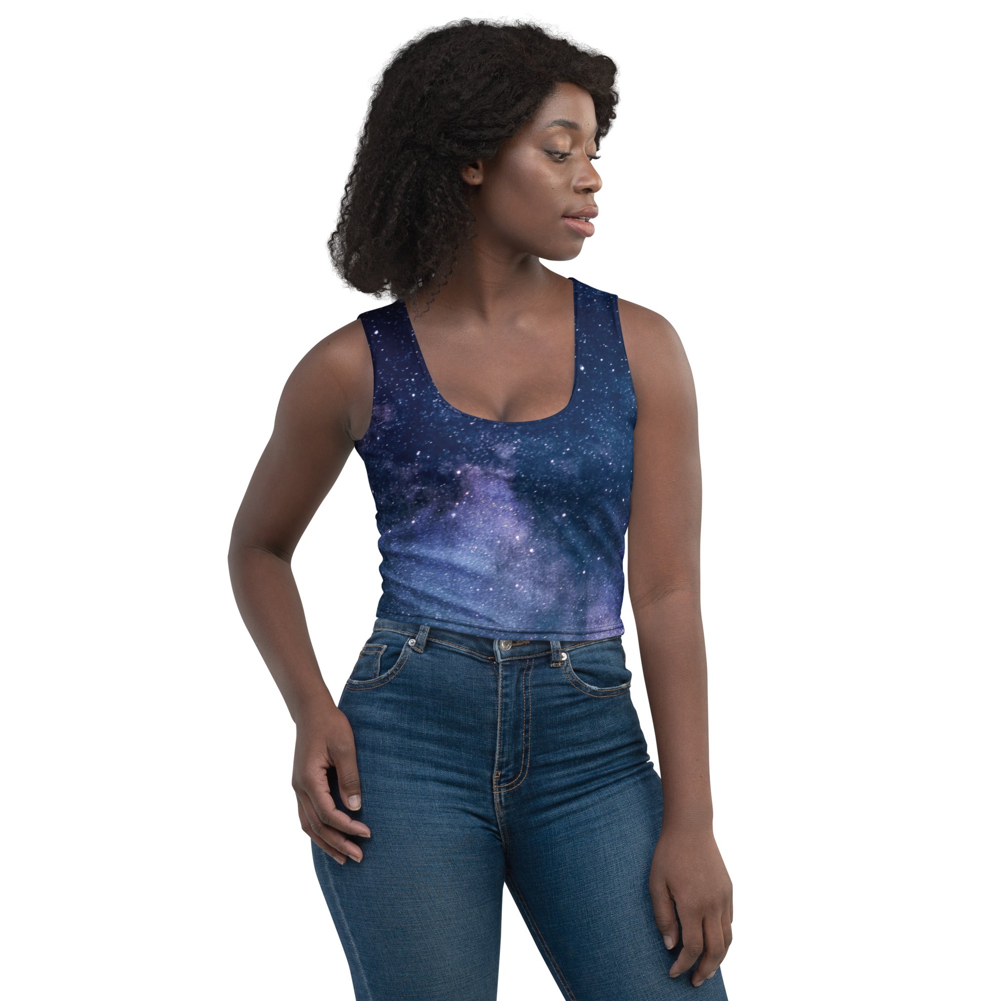 Women's Realistic Galaxy Buttery Soft Crop Top- Quick-Drying UPF 50+ Stretch Top
